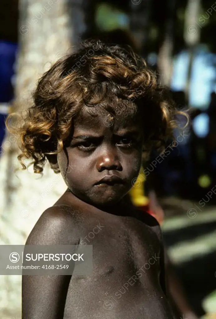 Solomon Islands, Rendova Lagoon, Lubaria Island, Native Child W/ Melanesian Trait--Blonde Hair