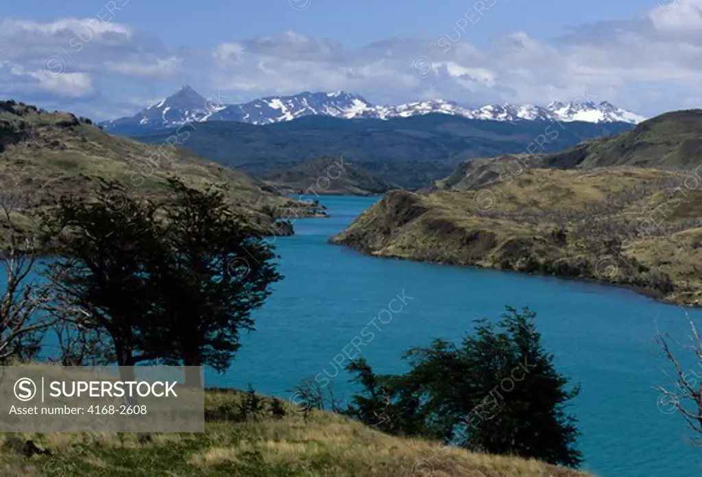 Chile, Torres Del Paine Nat'L Park, River Paine, Andes Mountains In Background