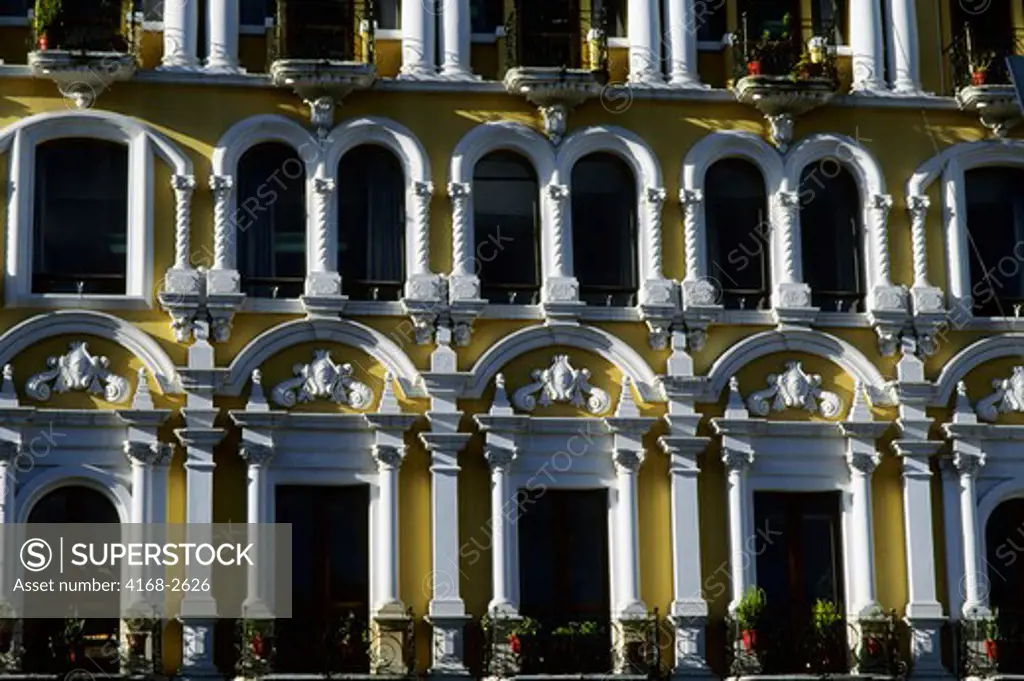 Ecuador, Quito, Old City, Plaza Grande, Spanish Colonial Architecture, Detail With Windows