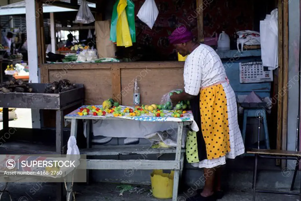 Tobago, Scarborough, Market Scene, Woman With Peppers