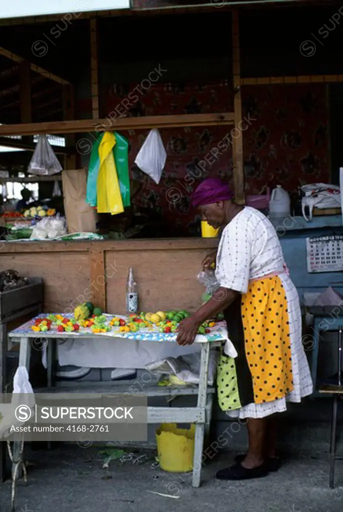 Tobago, Scarborough, Market Scene, Woman With Peppers