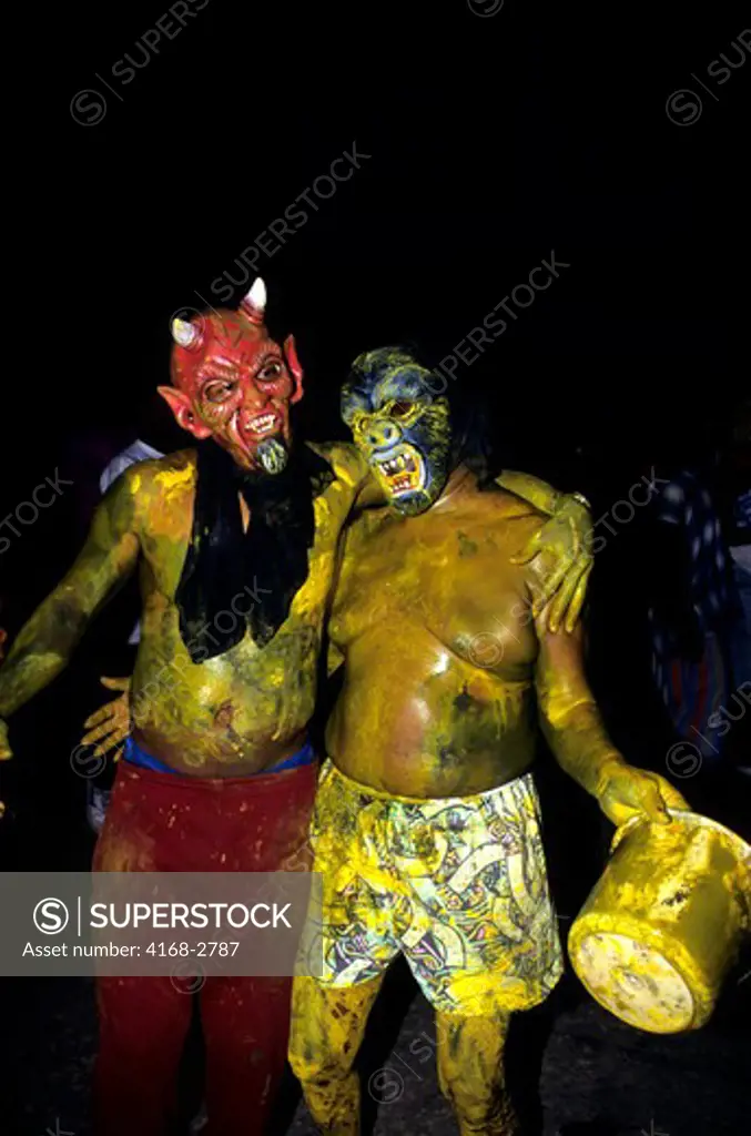 Trinidad, Port Of Spain, J'Ouvert, Ju Vay Celebration, Carnival Opening, People With Masks