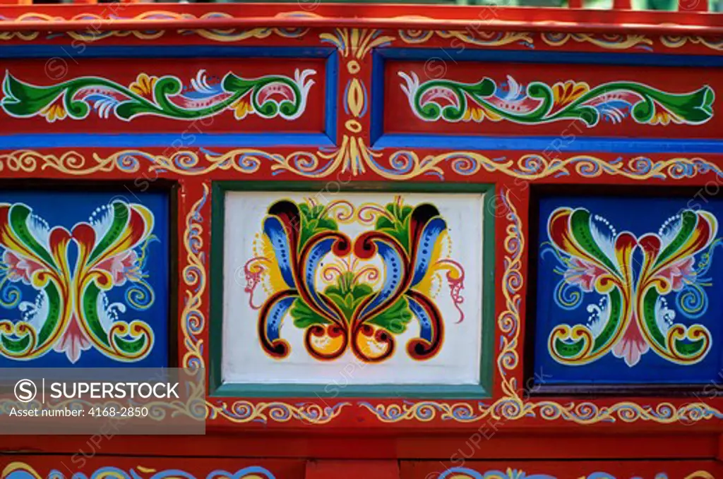 Costa Rica, Sarchi, Hand-Painted Oxcart, Detail