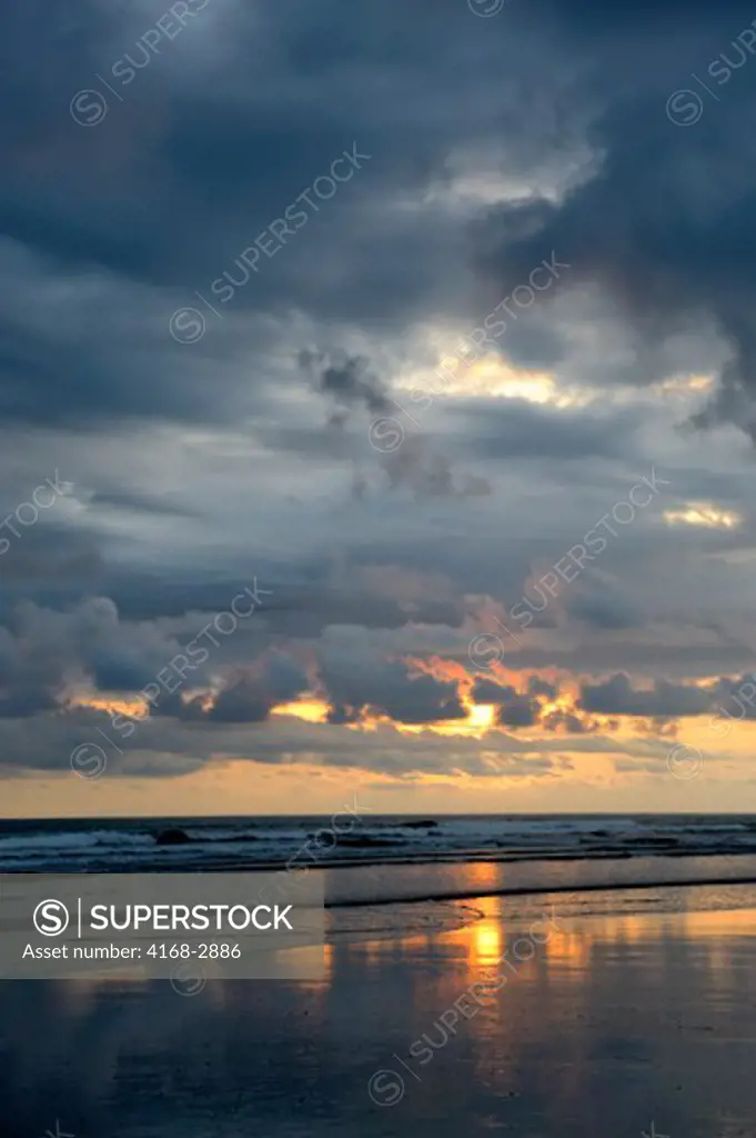 Costa Rica, Near Jaco, Beach, Sunset With Clouds