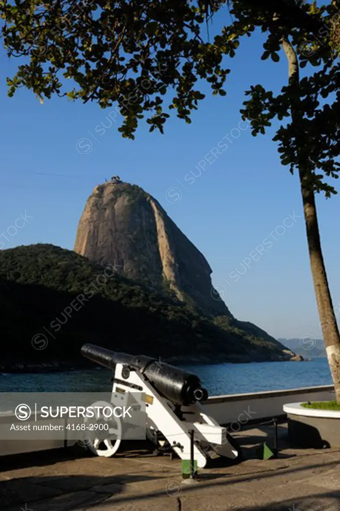 Brazil, Rio De Janeiro, Vermelha Beach, View Of Sugarloaf Mountain From Military Club, Cannon