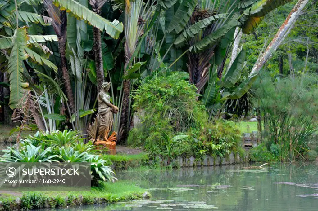 Brazil, Rio De Janeiro, Botanical Garden, Female Statue At Pond