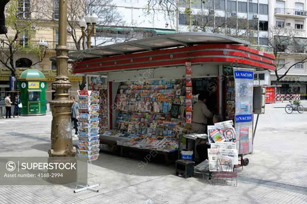 Argentina, Buenos Aires, Street Scene, Kiosk Selling Newspapers And Magazines