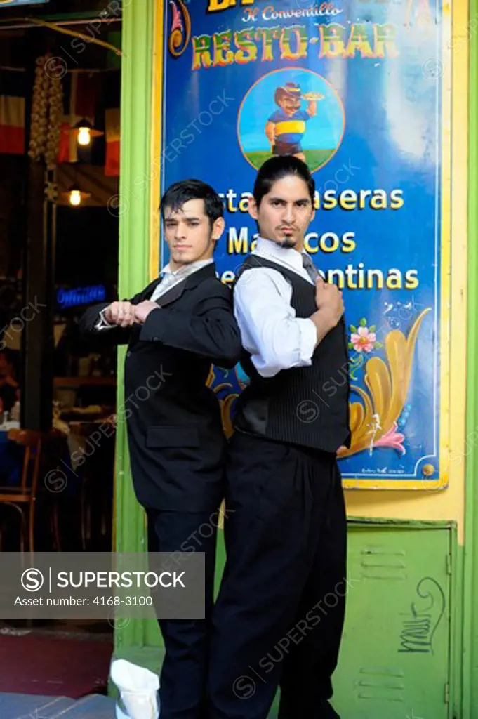 Argentina, Buenos Aires, La Boca, Sidewalk Restaurant, Young People Dancing The Tango (Model Releases 20101012-4, 20101012-3