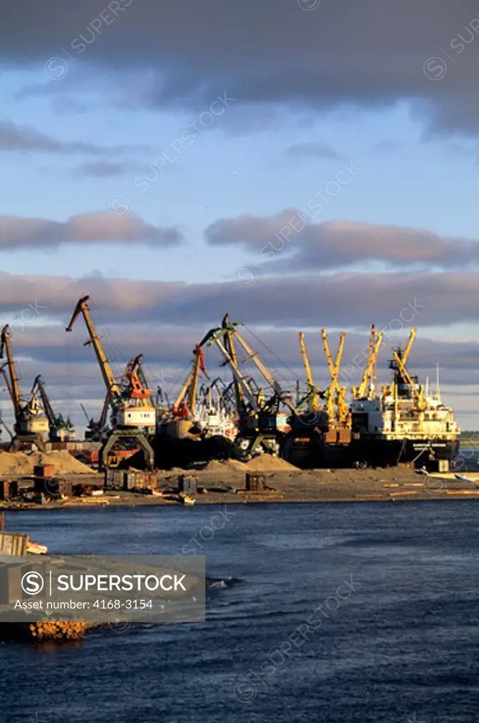 Russia, Siberia, Yenisey River, Dudinka, Port, Evening Light