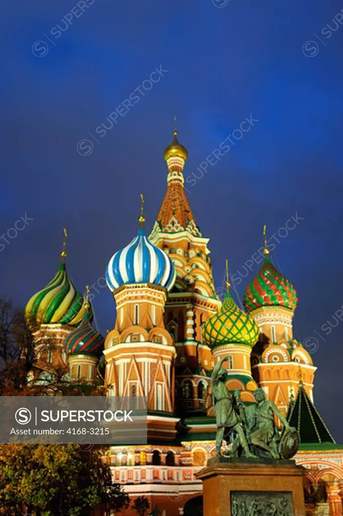 Russia, Moscow, Red Square, St. Basil's Cathedral At Night