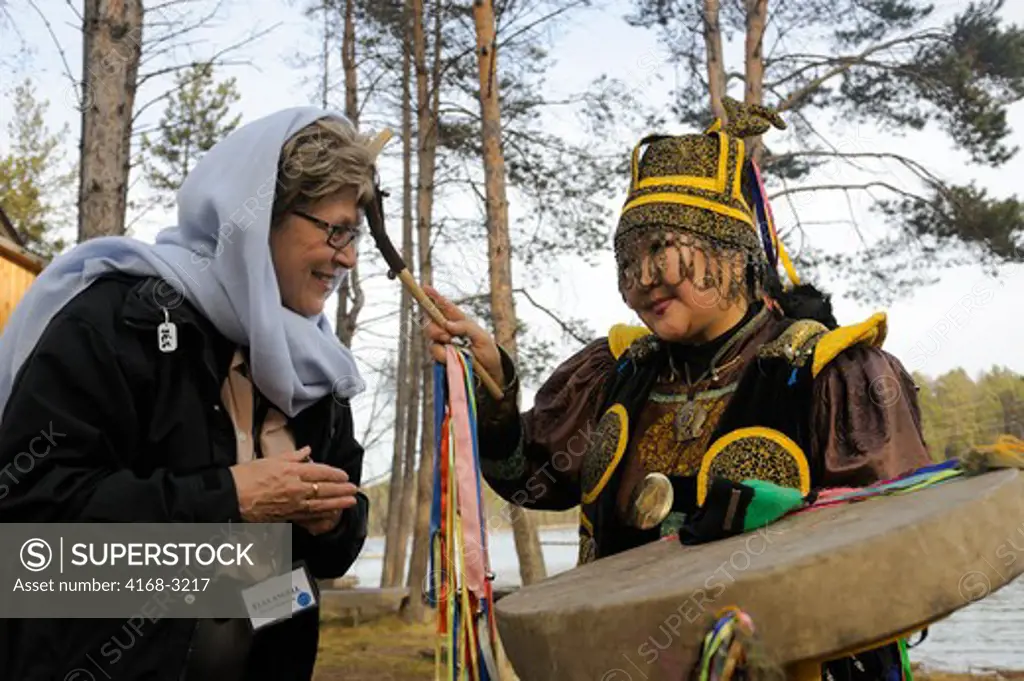 Russia, Siberia, Near Irkutsk, Buryat Shaman Performing Ceremony, Tourist