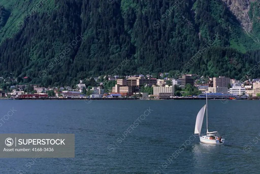 Usa, Alaska, View Of Juneau, Sailboat