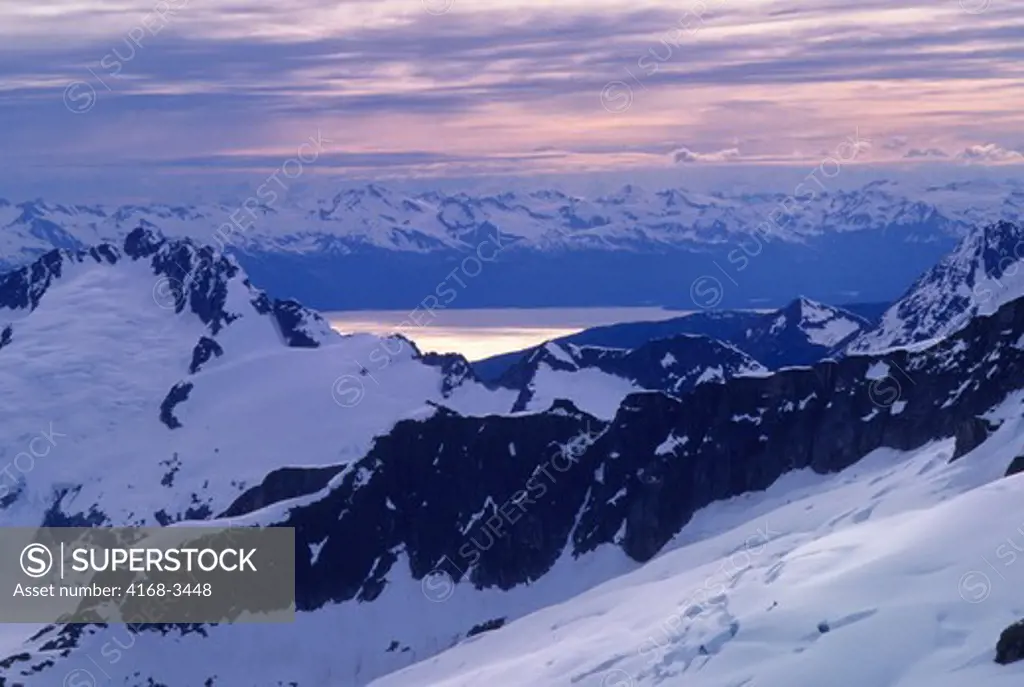 Usa, Alaska, Near Juneau, Aerial View Of Mendenhall Glacier, Evening Sky