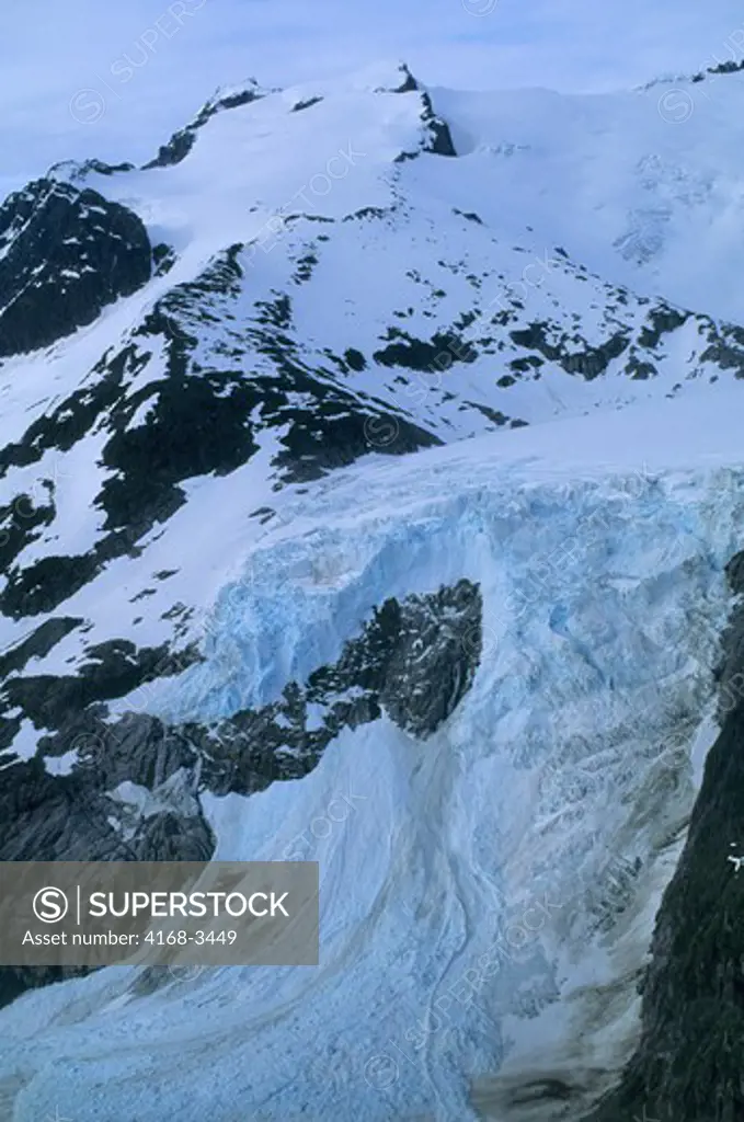 Usa, Alaska, Near Juneau, Aerial View Of Mendenhall Glacier, Ice Breaking Off At Cliff (Icefall)