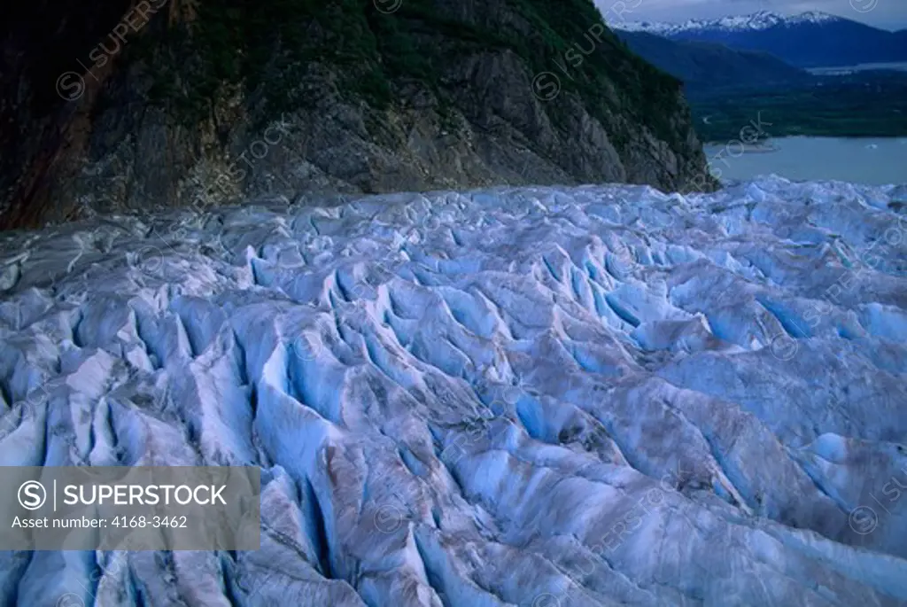 Usa, Alaska, Near Juneau, Mendenhall Glacier, Aerial View Of Crevasses