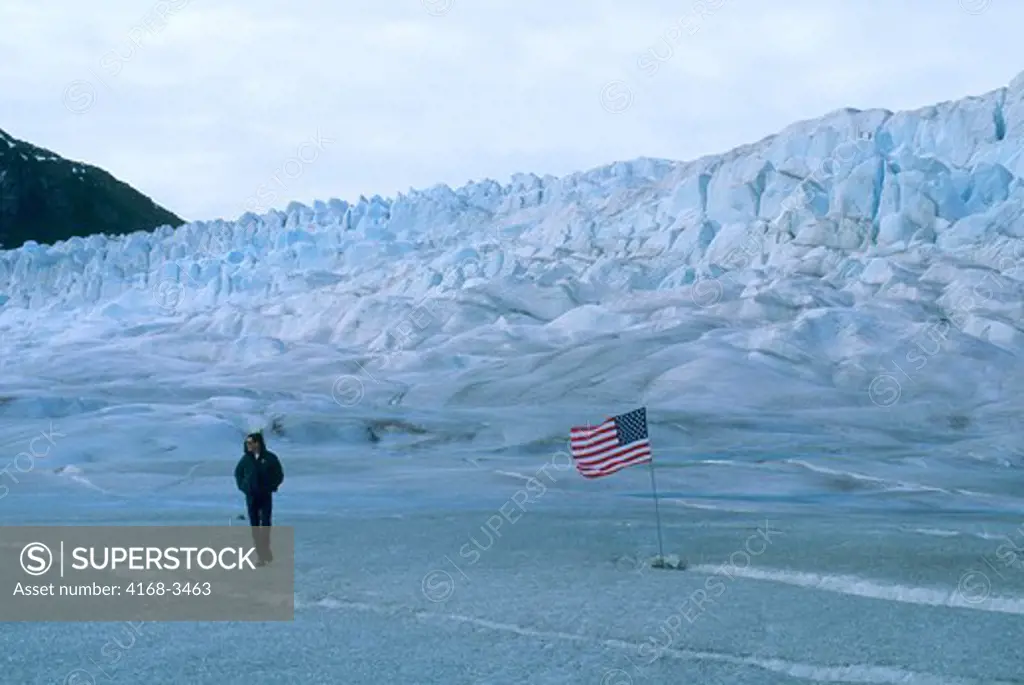 Usa, Alaska, Near Juneau, Mendenhall Glacier, Tourists On Glacier