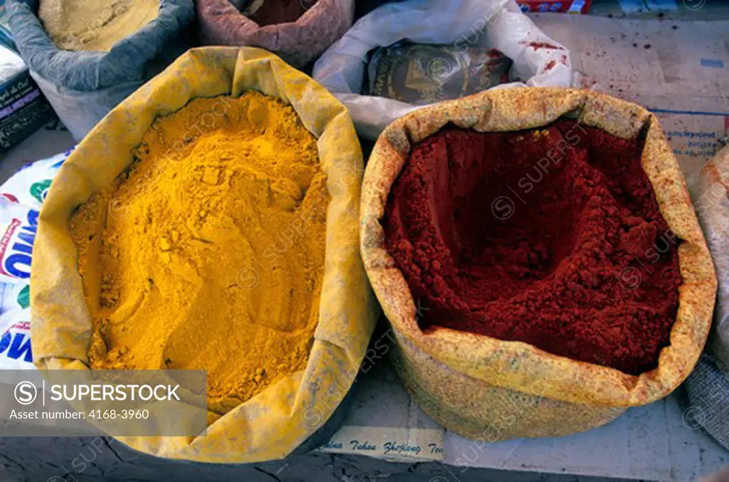 Morocco, Near Marrakech, Atlas Mountains, Ourika Valley, Market, Spices For Sale