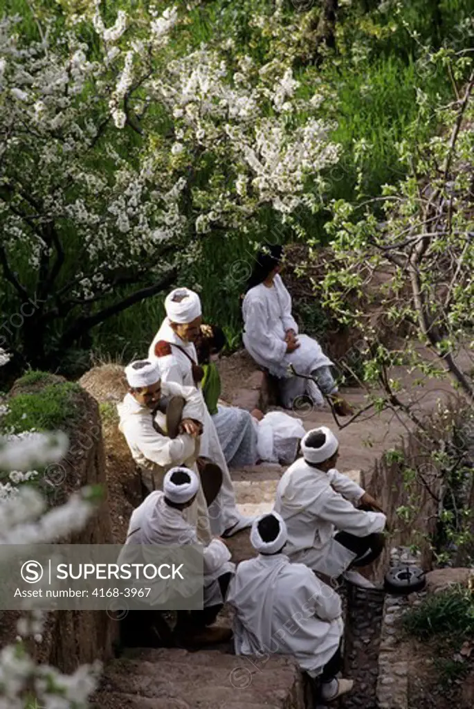 Morocco, Near Marrakech, Atlas Mountains, Ourika Valley,Berber People In Almond Orchard