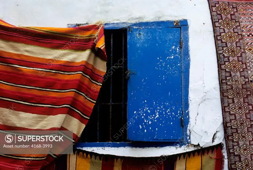 Morocco, Essaouira, Street Scene, Woven Rugs, Window