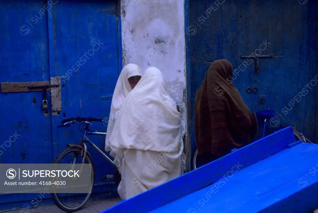 Morocco, Essaouira, Alley Scene, Veiled Women