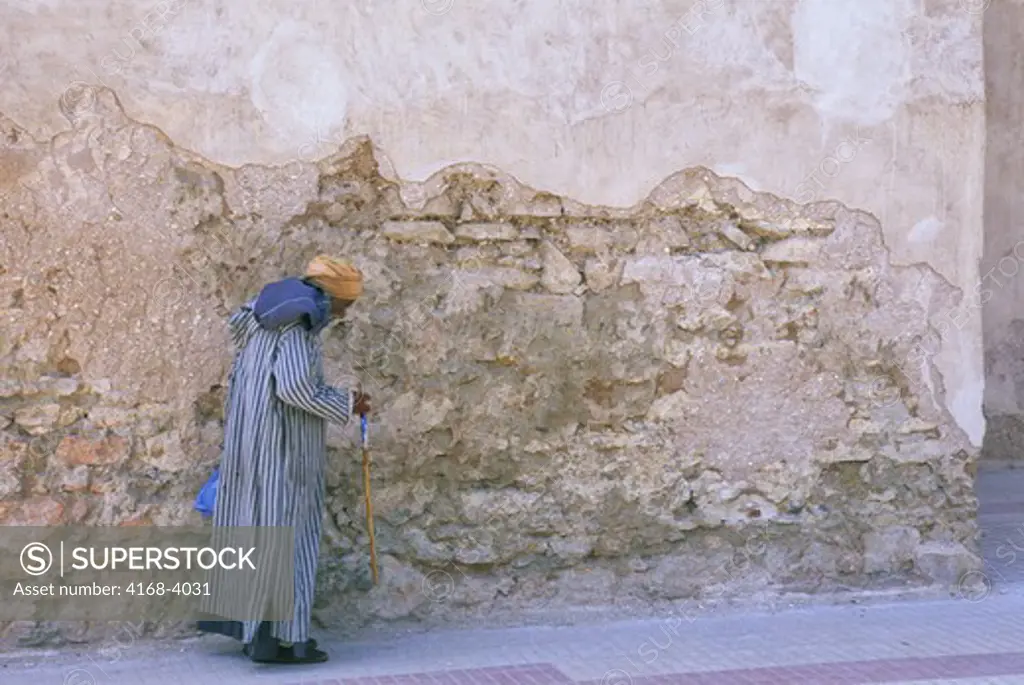 Morocco, Essaouira, Alley Scene, Old Man Walking