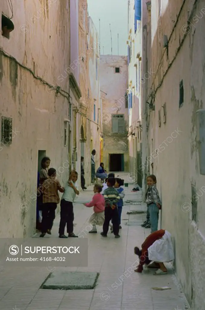 Morocco, Essaouira, Alley Scene, Children Playing