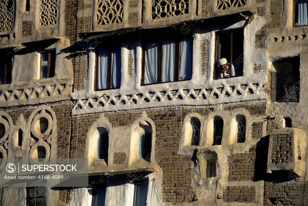 Yemen, Sana'A, Old Town, Local Architecture, Detail Of Houses, Windows