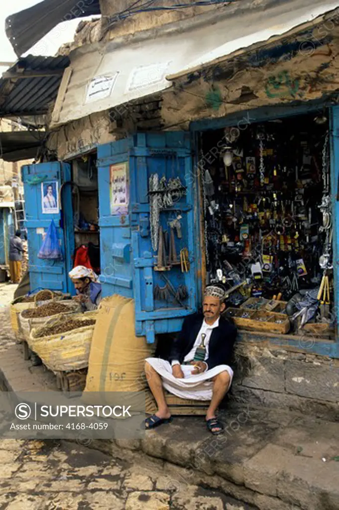 Yemen, Sana'A, Old Town, Souk (Market), Local Store With Storekeeper