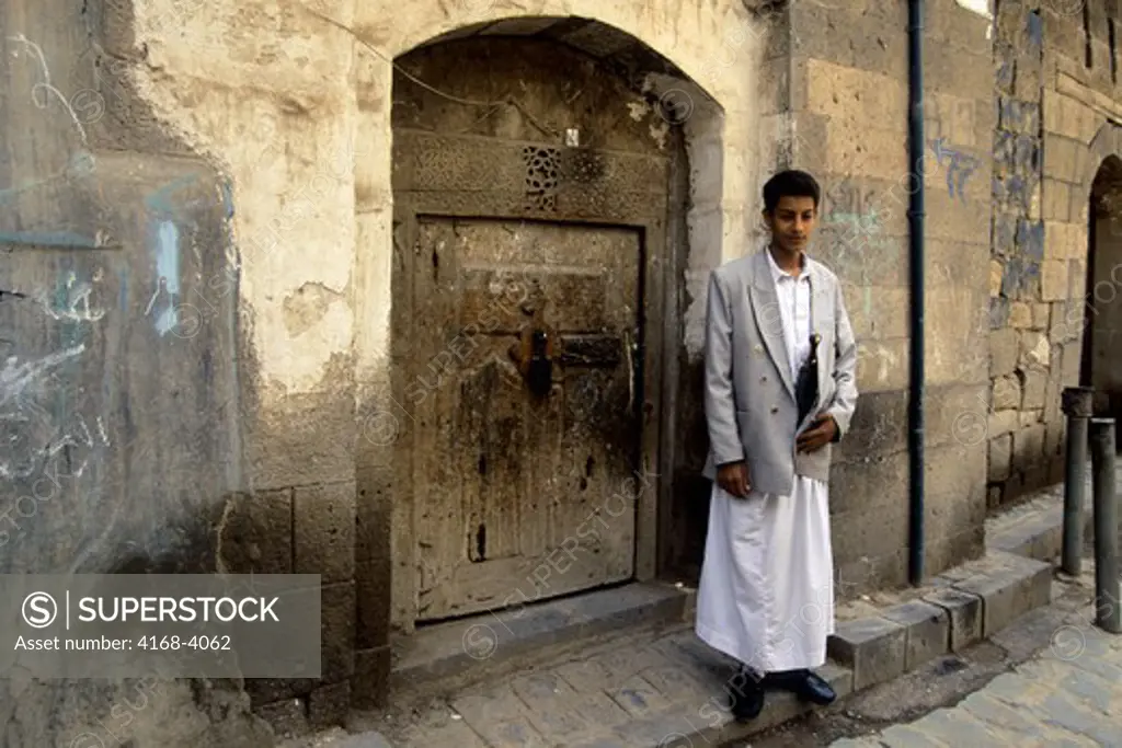 Yemen, Sana'A, Old Town, Souk (Market), Young Man With Al-Janbiyah (Dagger)