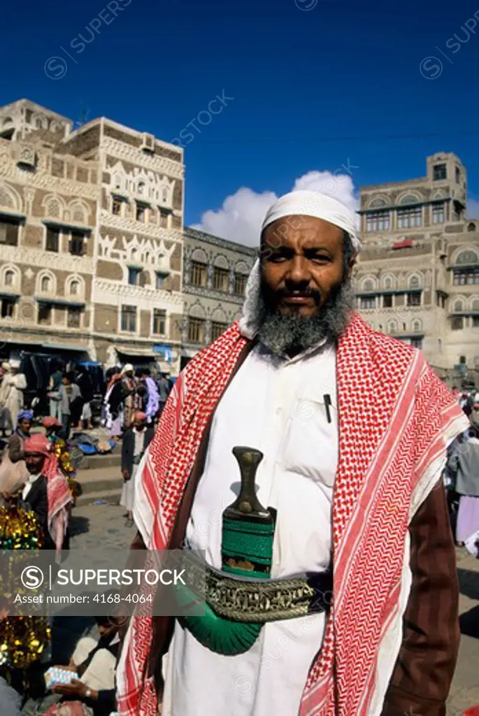Yemen, Sana'A, Old Town, Souk (Market), Local Man With Al-Janbiyah (Dagger)