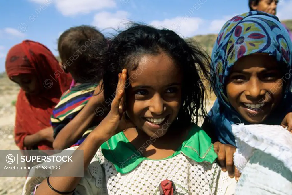 Yemen, Abayn Mountain Area, Local Girls, Portrait