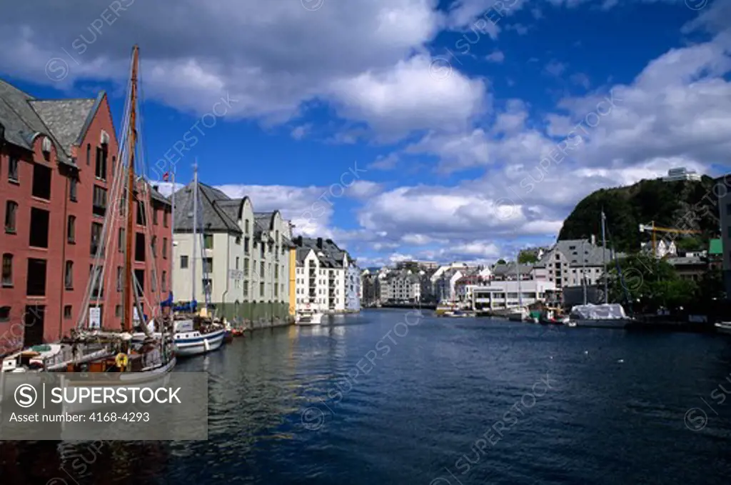 Norway, Alesund, Harbor, Rebuilt Warehouses In The Art Nouveau Style After 1904 Fire