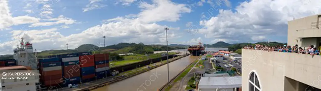 Panama, Panama Canal Near Panama City, Miraflores Locks, Panoramic Photo