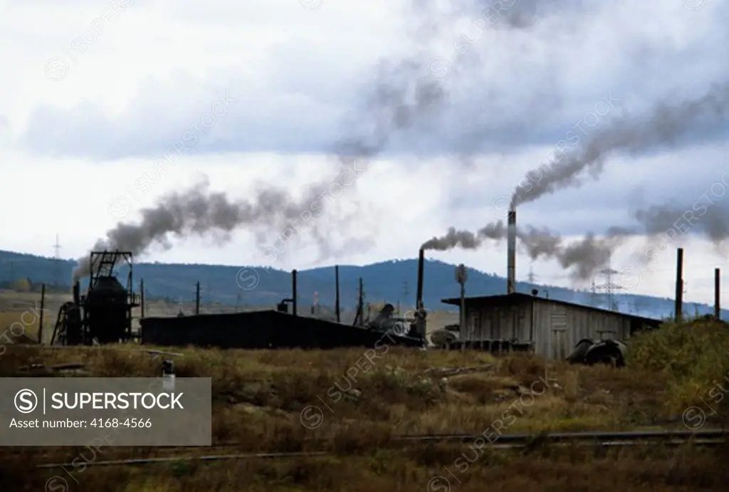 Russia, Trans-Siberian Railway, Ulan Ude, Industry With Smoke Stacks