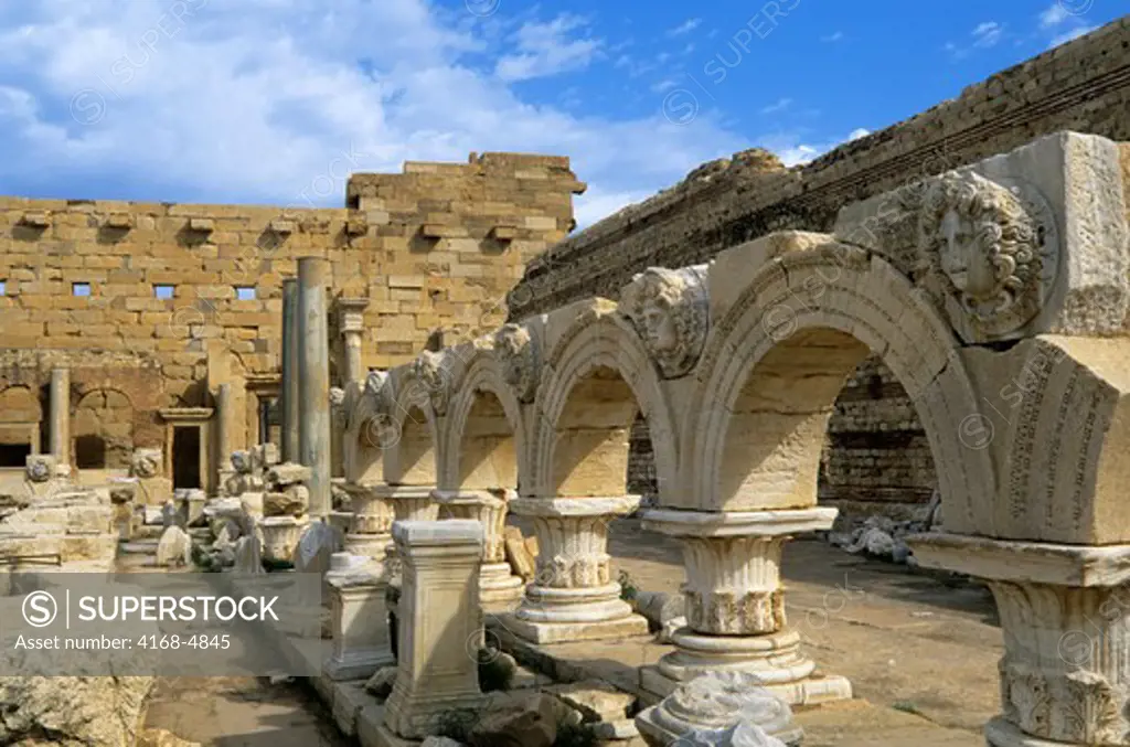 Libya, Near Tripoli, Leptis Magna, Severan Forum, Arches With Medusa Heads