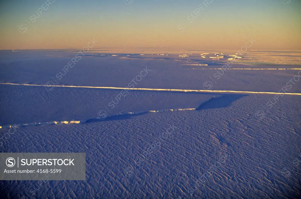 ANTARCTICA, ATKA ICEPORT, JELBART ICE SHELF, AERIAL VIEW OF FAST ICE AND ICE SHELF