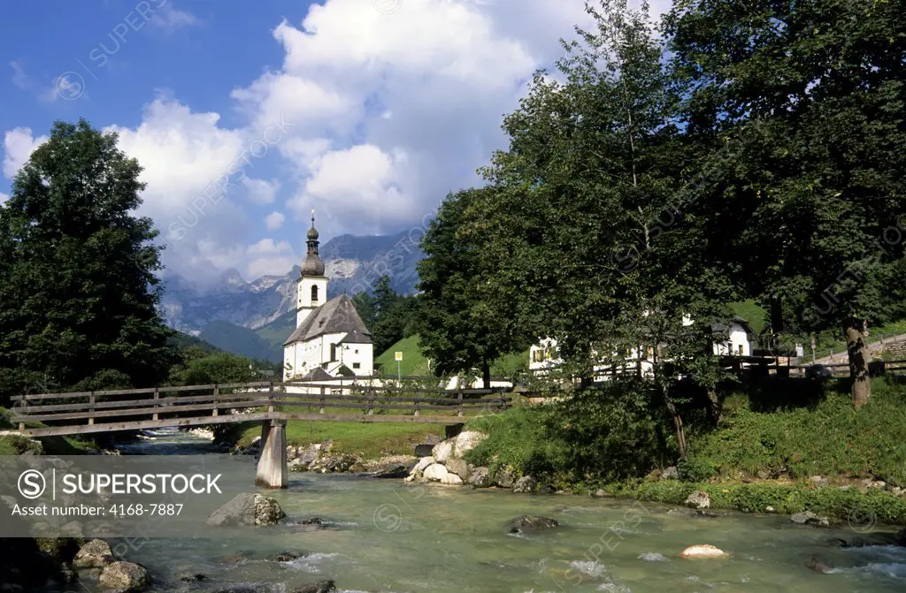 Germany, Bavaria, Berchtesgaden, Ramsau, Church With Reiter Alm In Background