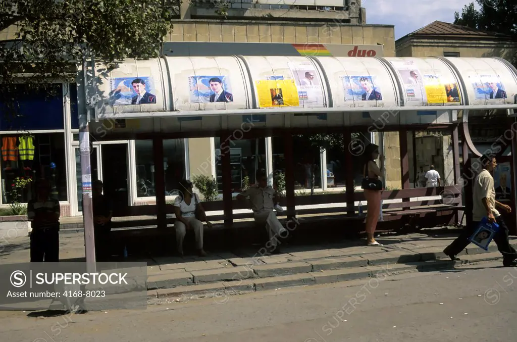 Azerbaijan, Baku, Street Scene, Bus Stop
