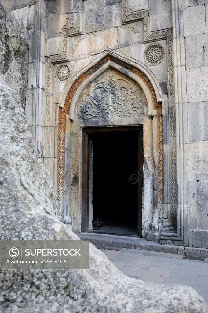 Armenia, Kotayk Province, Monastery of Geghard, Church detail with door