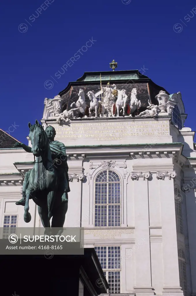 Austria, Vienna, Josefsplatz Austrian National Library with Emperor Josef II monument in foreground