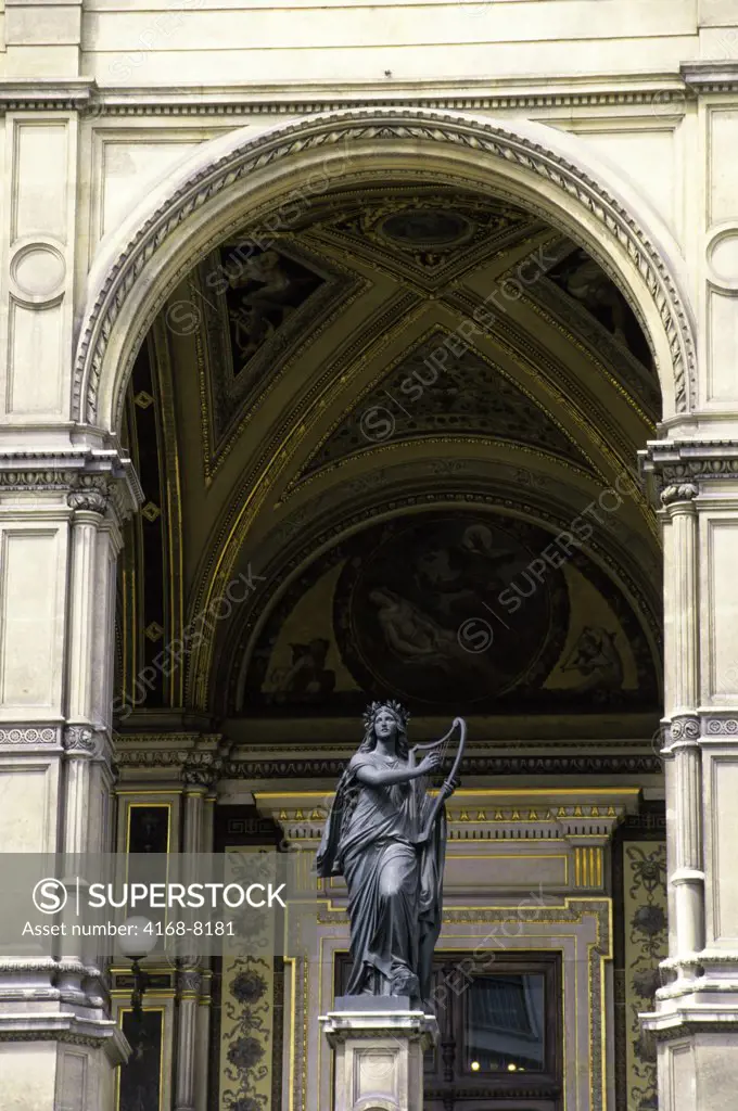 Austria, Statue of woman with harp at Vienna State Opera