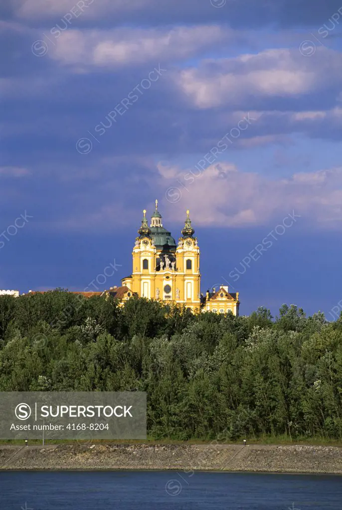 Austria, View of Melk Abbey across Danube River