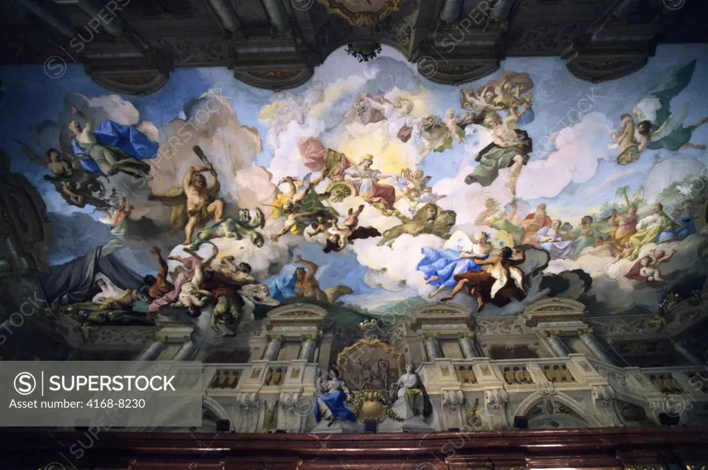 Austria, Melk, Melk Abbey, Marble Hall painted ceiling