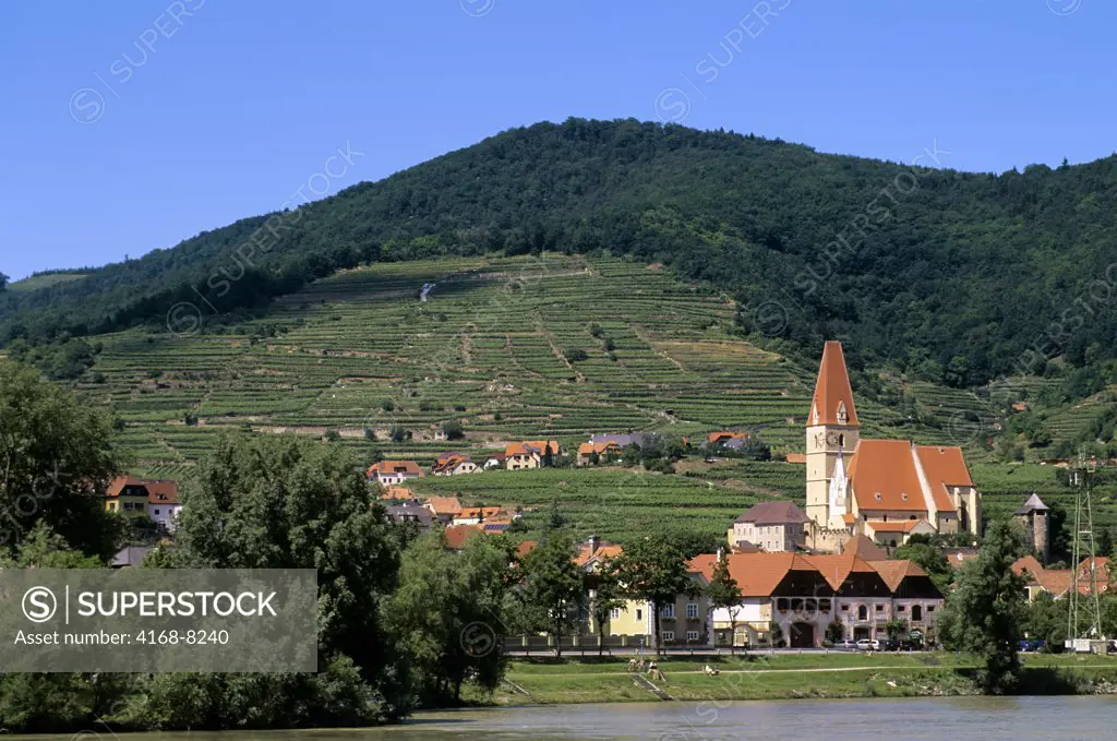 Austria, Wachau Valley, Village Weissenkirchen surrounded with vineyards