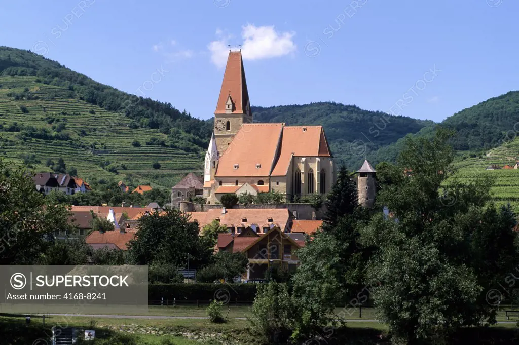 Austria, Wachau Valley, Village Weissenkirchen surrounded with vineyards