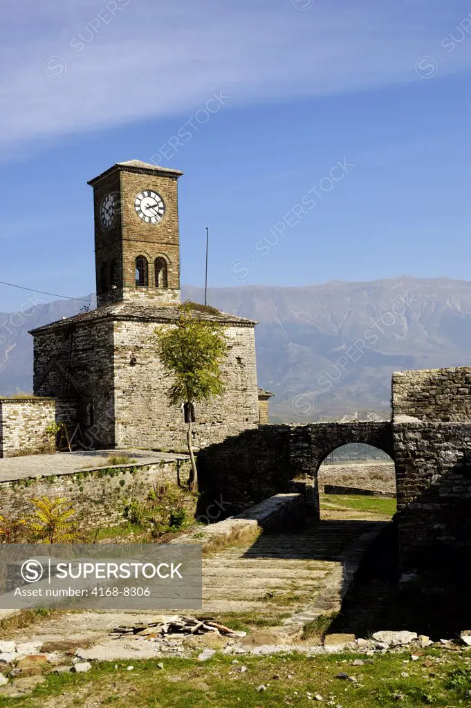 Albania, Gjirokastra, Clock tower of Citadel