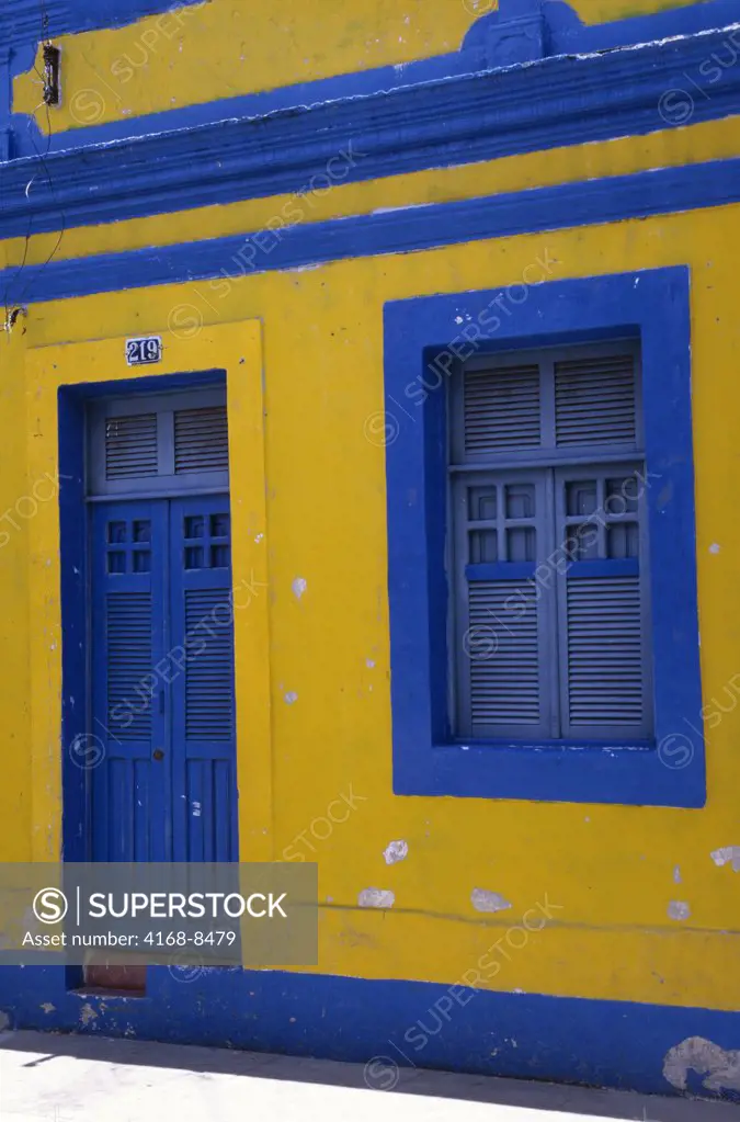 Brazil, Near Recife, Olinda, Blue and Yellow House