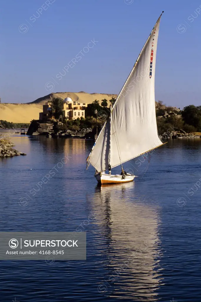 Egypt, Aswan, Nile River, Felucca on Nile river