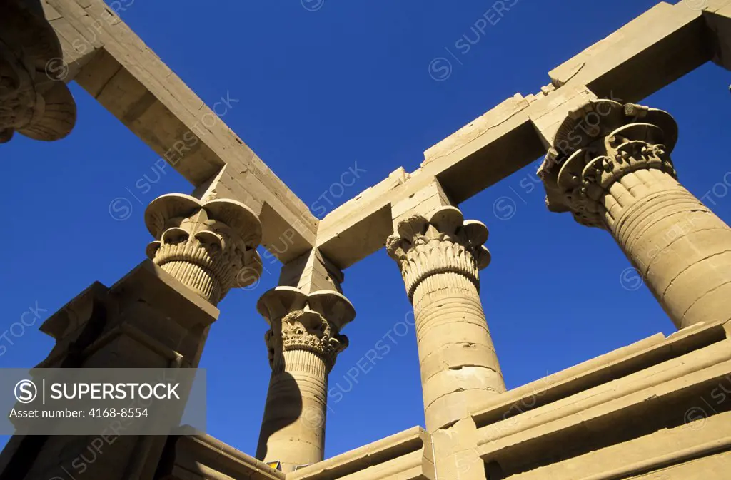 Egypt, Aswan, Nile River, Agilkia Island, Temple of Isis, Columns against clear sky