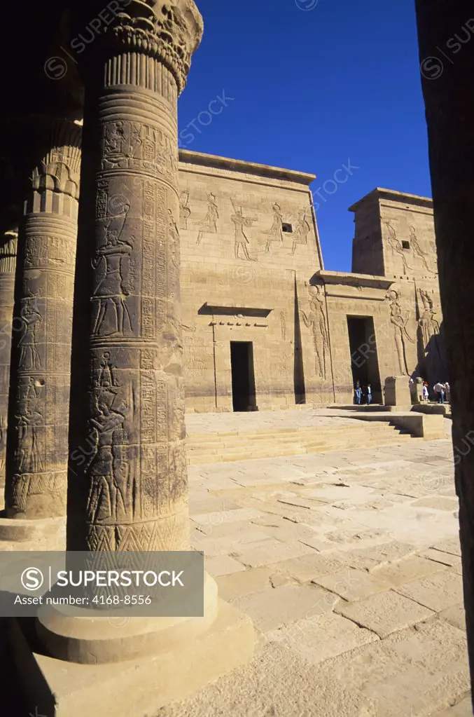 Egypt, Aswan, Nile River, Agilkia Island, Philae, West Colonnade and First Pylon